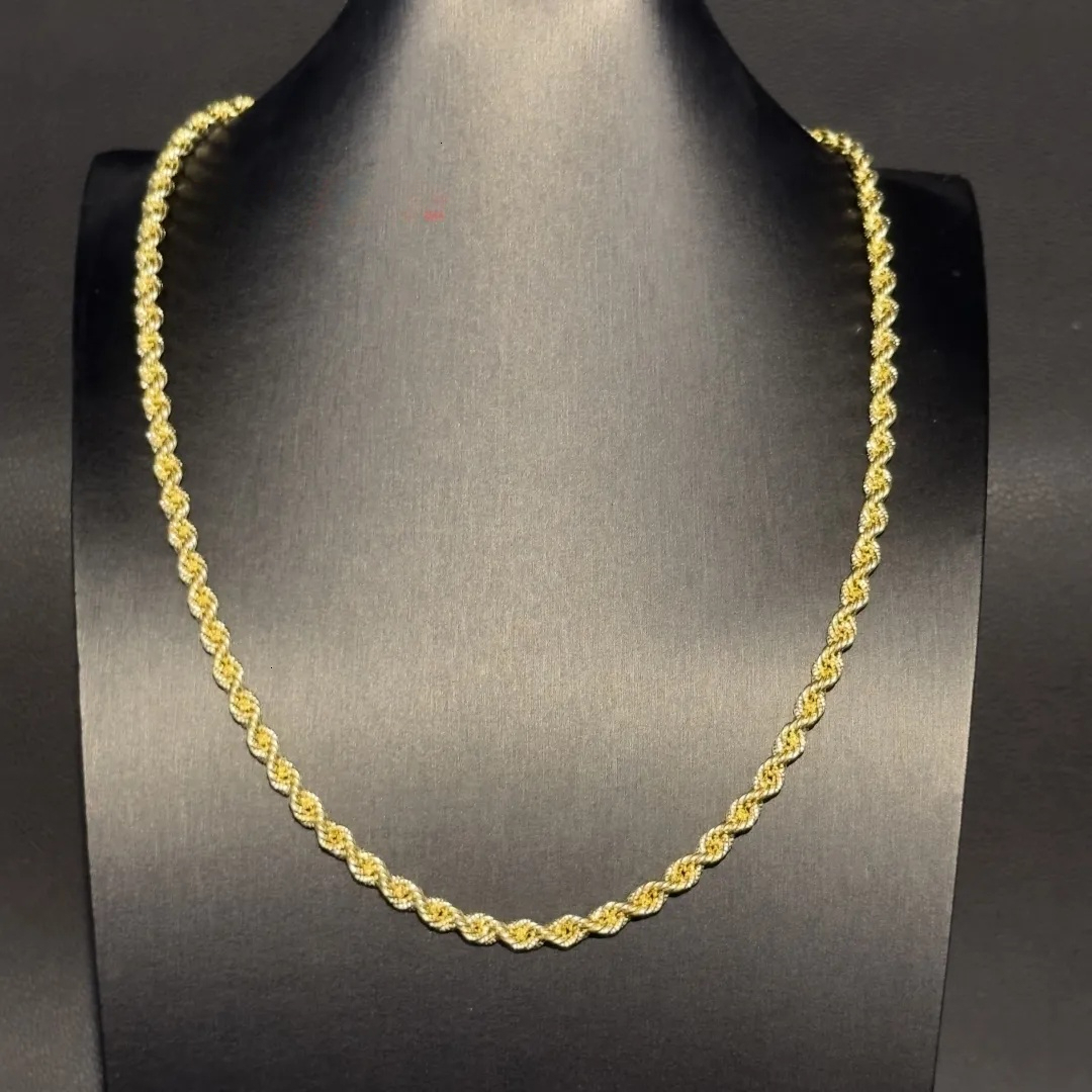 3mm 6mm Solid Rope Hip Hop Style With Custom Size Necklace 10k 14k 18k Real Gold Chain Inlay Moissanite