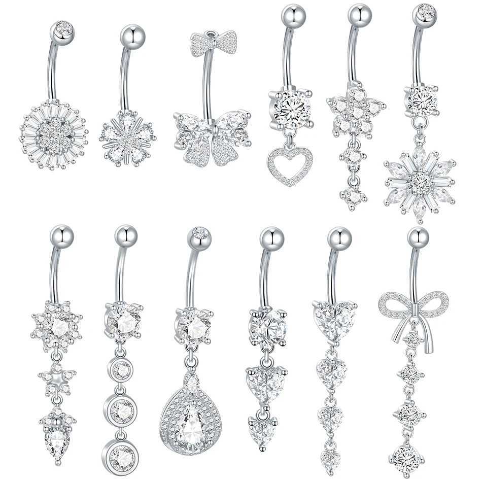 1/5PCS Steel Crystal Zircon Belly Button Rings Piercing Sunflower Navel Stud Barbell Dangle Helix Earring Sexy Women Jewelry 14G Q261016
