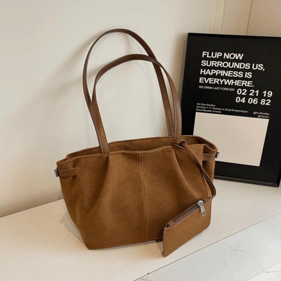 Suede Shoulder Bags Large Capacity with Coin Bag Travel Underarm Bag Lightweight Waterproof Shopper Handbag for Women Girls 261016