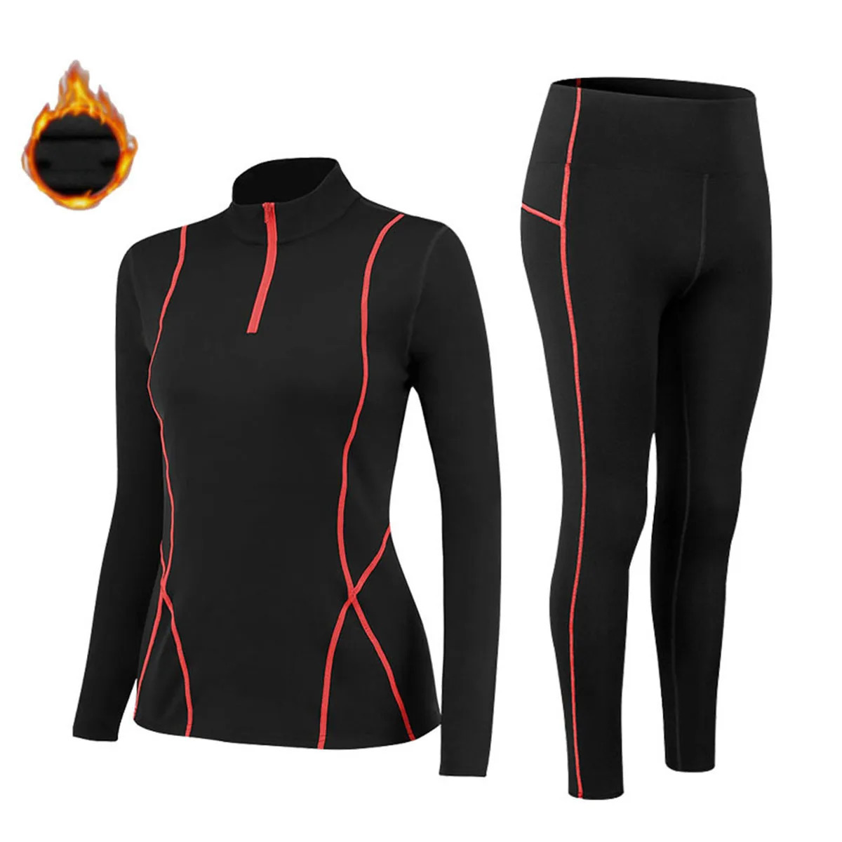 Thermal Underwear Women Mockneck Sets Thin Fleece Fitness Shapewear Elastic Winter Female Clothing Undershirts and Underpants 261012
