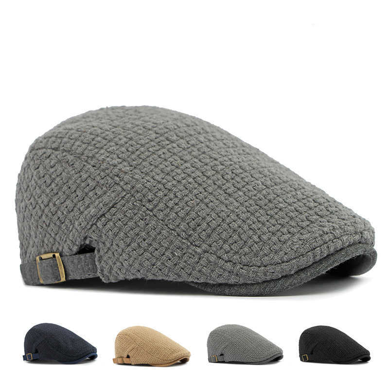 Flat Autumn Peaked Cap For Men Solid Knit Beret Hat Women Retro Newsboy Ivy Herringbone Beret Cabbie Forward Hat Adjustable S261016OQGZ