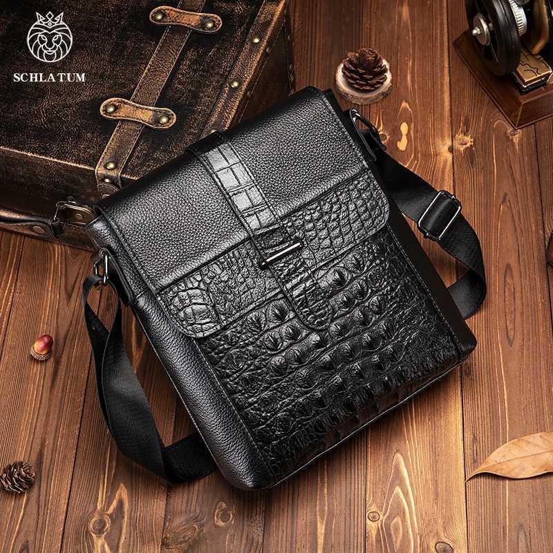 Shoulder Bags SCHLATUM Genuine Leather Men's Crocodile Grain Shoulder Bag Head Layer Cowhide Vintage Men's Crossbody Bag H261016