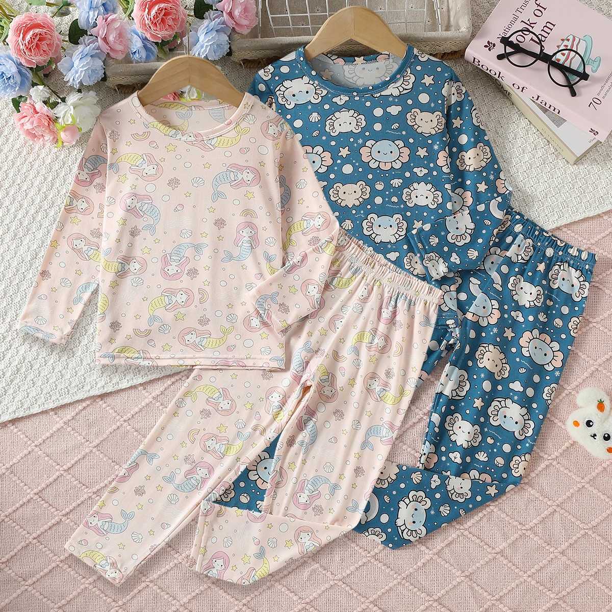 Pajamas 2-Piece Set Of Children's Four Season Cartoon Printed Warm Base Suit Cute He Clothes for Boys and Girls Long Sled SpwearW261019