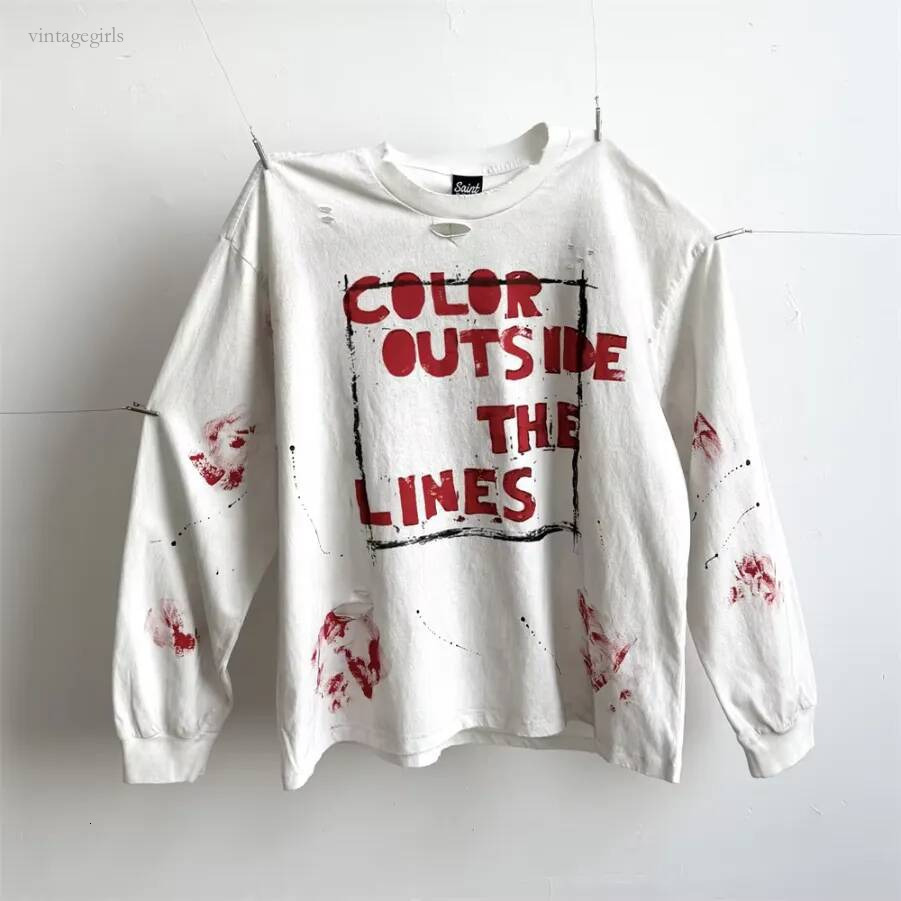 Designer Shirt Men Street Dirty Hole Splashing Ink Graffiti T Shirt Men Women High Quality Long Sleeves Tee Tops T Shirt Graphic Streetwear Y2k Size