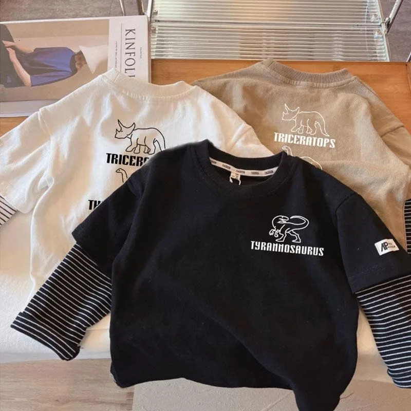 2025 Spring and Autumn Children's Long Sleeve Tees Two Piece Girl's Sweatershirt 1-7Y Boys Casual Loose Pullover Dino Tops261016