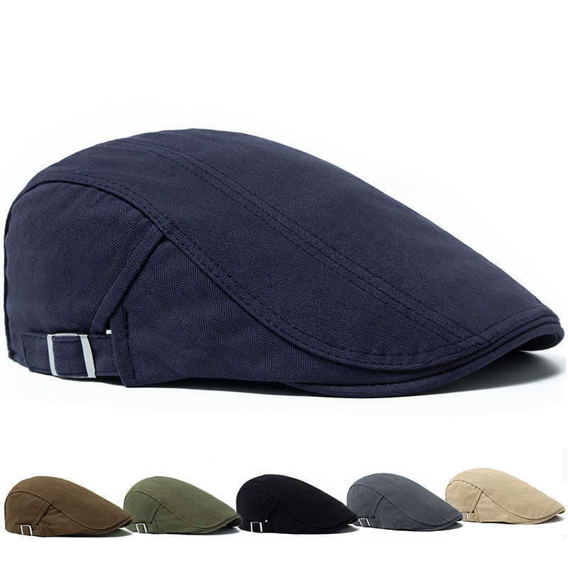Berets Men's Classic Casual Solid Color Newsboy Cap Fashion Vintage Cotton Visor Hats For Men Summer Beret Higher Quty S2610166FNM