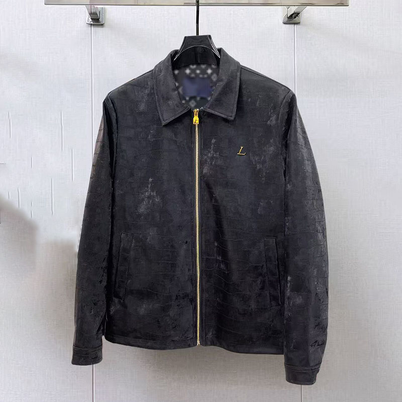 2026 Classic black leather bomber jacket for men by designer, with embossed print all over, perfect for casual streetwear, high-quality men's c