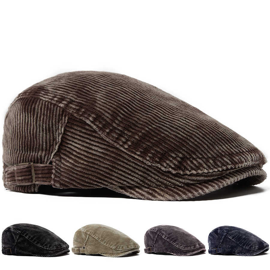 Faded Wash Corduroy Beret Retro Fashion Men Women Newsboy Cap Autumn Winter Casual Vintage Flat Hat 55-59cm Adjustable Cool S261016E8LZ