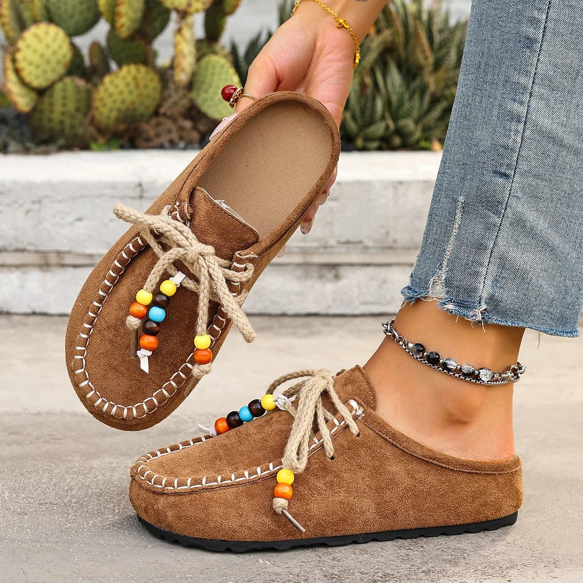 Womens Shoes Fashion Baotou Half Slippers Retro Suede Casual Slippers Non Slip Flat Slipper Autumn Winter Women Mueller Slippers 261016