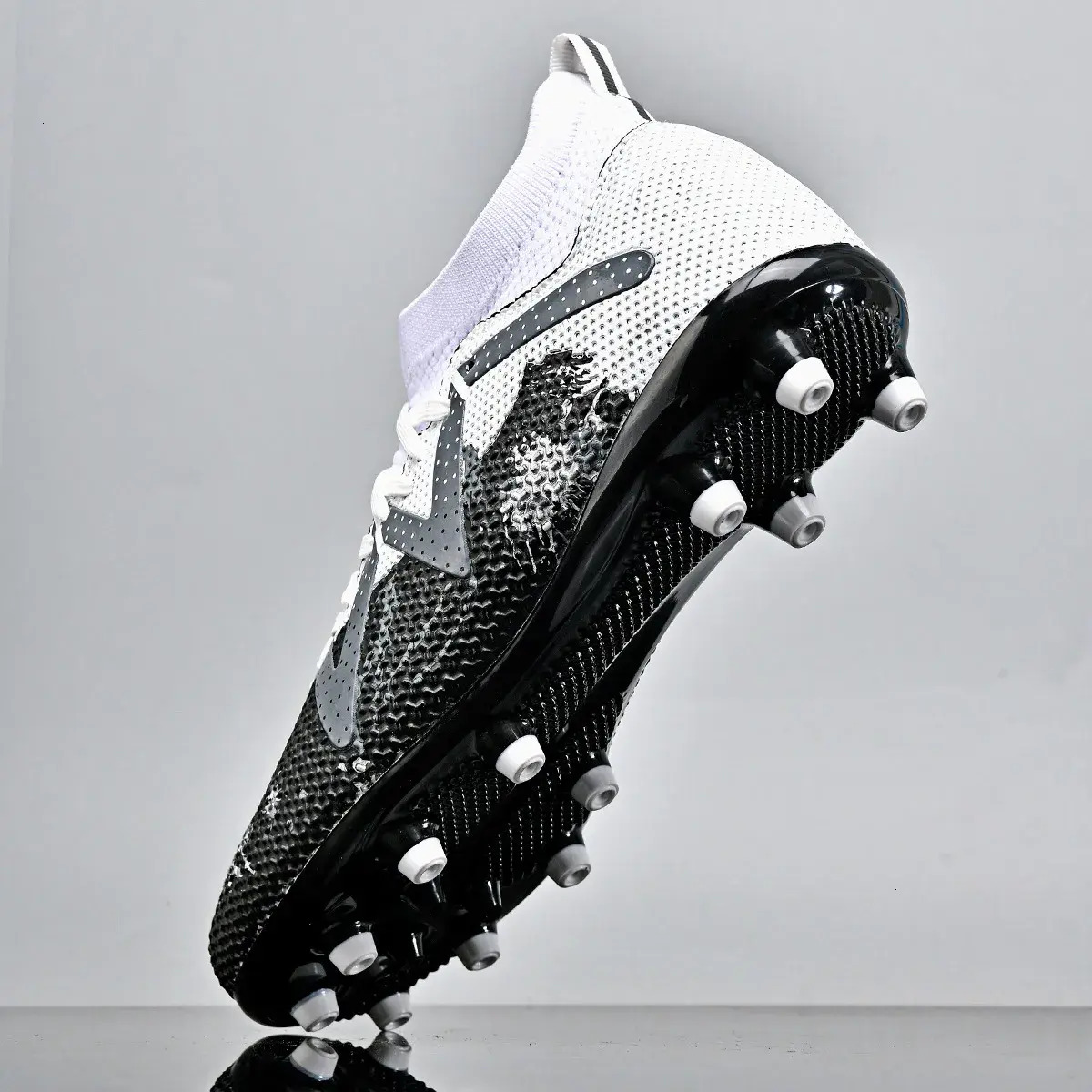 Men Football Boots Mens Black cleats White High Top Soccer Cleats Firm Ground Studded Football Boots For Professional Match Training Soccer