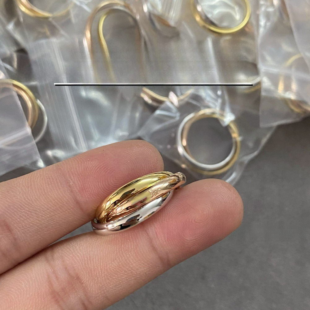 cologne 2026 Three-Color Three-Ring Thick Gold-Plated, CNC perfume Women's Light Luxury Smooth Couple's Ring, Fashionable Rose Gold Plain