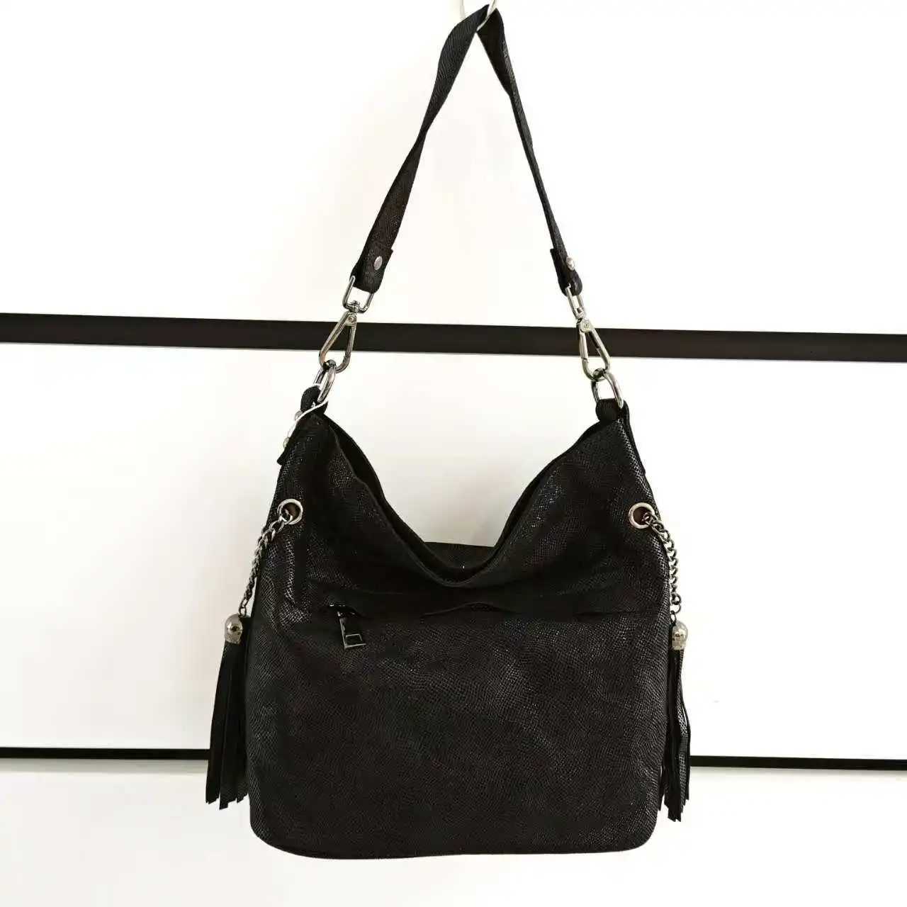 Totes 100% Genuine Leather Women's Shoulder Handbags Shiny Embossed Lady Suede Cowhide Real Leather Bags New Cross Body Bucket Bag X261016