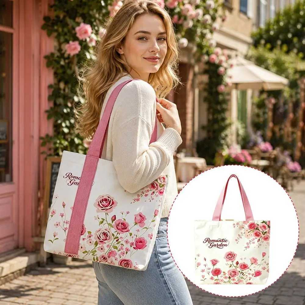 Evening Bags Portable Floral Canvas Tote Bag Large Capacity Lightweight Shoulder Bag Reusable Commute Handbag For Students H261016
