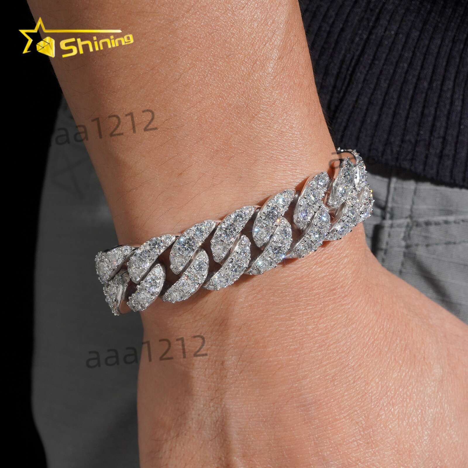 Pass Diamond Tester Big Size Moissnaite 16mm Men's Cuban Bracelet S925 Gold Plated Luxury Cuban Link Chain Hip Hop Jewelry