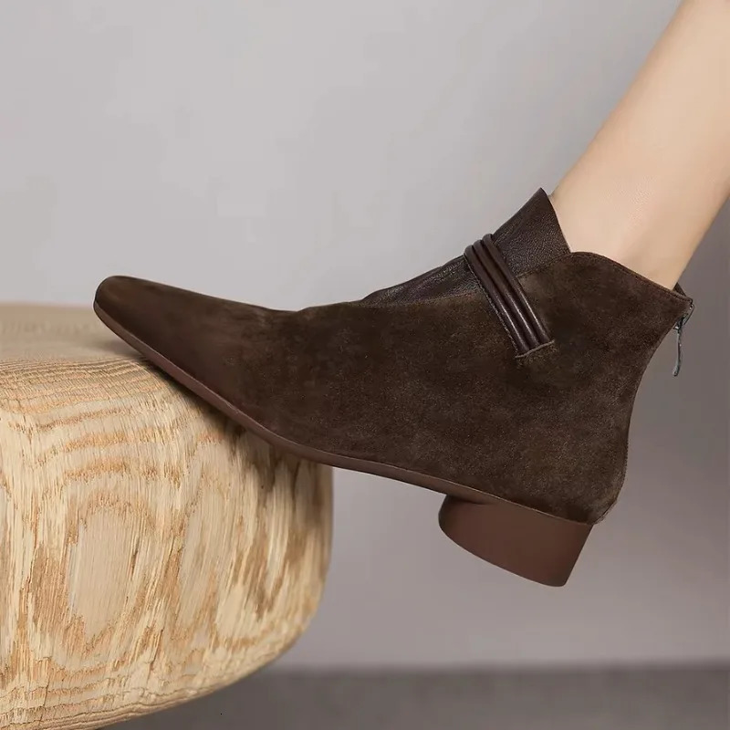 Fur Boots Winter Suede Warm Outdoor Casual Low Heel Pointed Toe Shoes Rear Zipper Fashion Boots for Women Botas De Mujer 261016