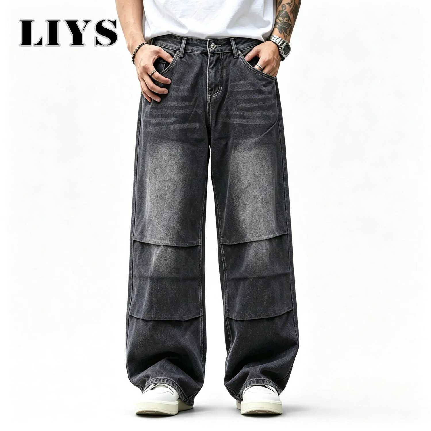 Men's Jeans Men Y2K Baggy Wide Leg Jeans Vintage Black Washed Patchwork Denim Pants Hip Hop Streetwear Loose Straight Trousers For MaleT261016