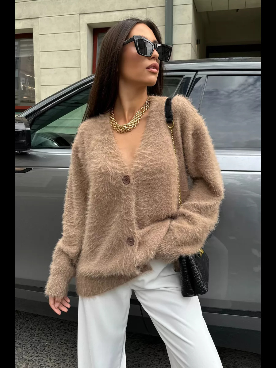 Designer 2026 Style Lazy Wind Foreign Trade Mink Velvet Knitted Cardigan Autumn Winter New Loose V-neck Luxury Casual Sweater For Women