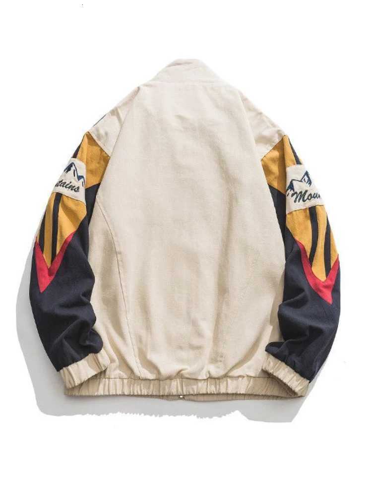 Stand Men's Jackets Gmiixder American Collar Coat Men Autumn High Street Colorful Punching Jacket Unisex Oversize Patchwork Baseball Uniform N2