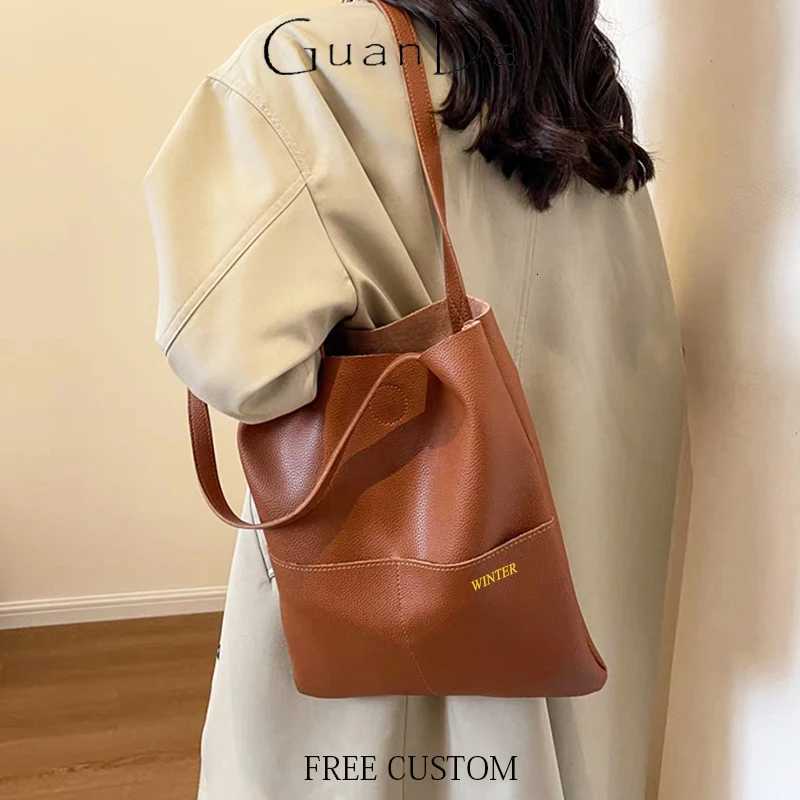 Shoulder Bags Luxury Design Genuine Leather Custom Initials Tote Bag Cowhide Daily Fashion Woman Shoulder Bag Large Capacity Business Handbag X26101