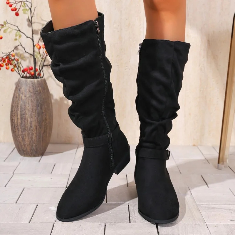 Autumn And Winter Korean Version Fashion Boots Thick Heel Slope Heel Round Toe Suede Over-the-Knee Boots Women's Boot Sleeve 261016