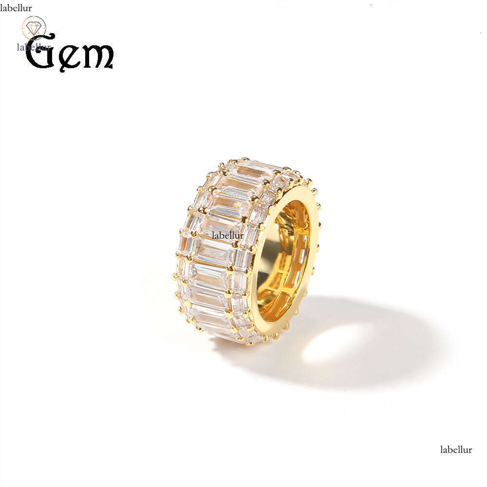 New Moissanite Jewelry Style INS Wind Three-Row T Square Moissanite Hip Hop Geometric Ring Retro Unisex Couple Rings Trendy Jewelry b