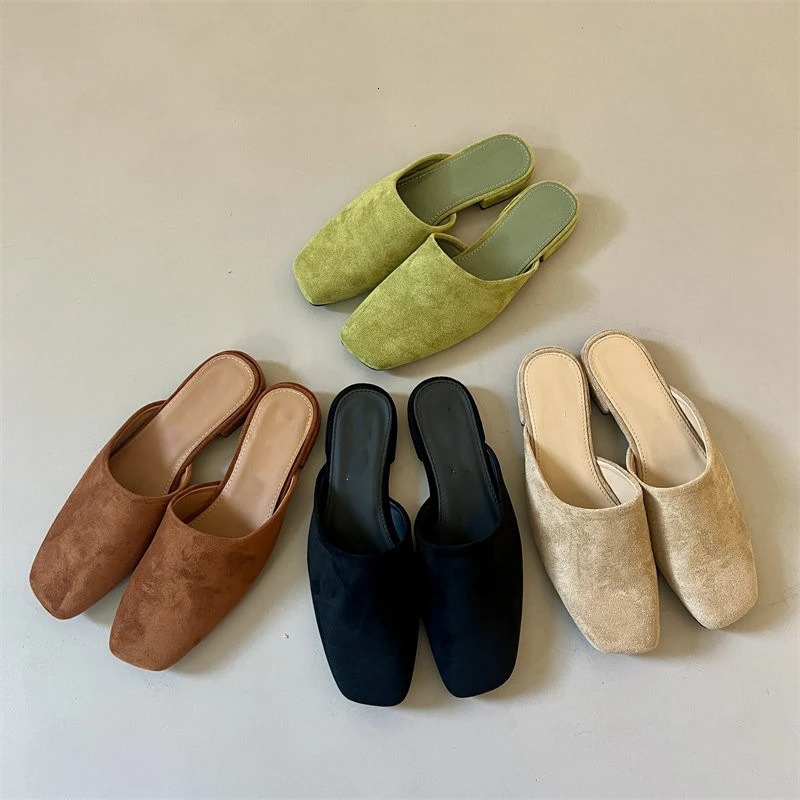 Baotou Half Slippers for Women Wearing Summer Korean Version Square Headed One Step Lazy Muller Slippers for Women 261016