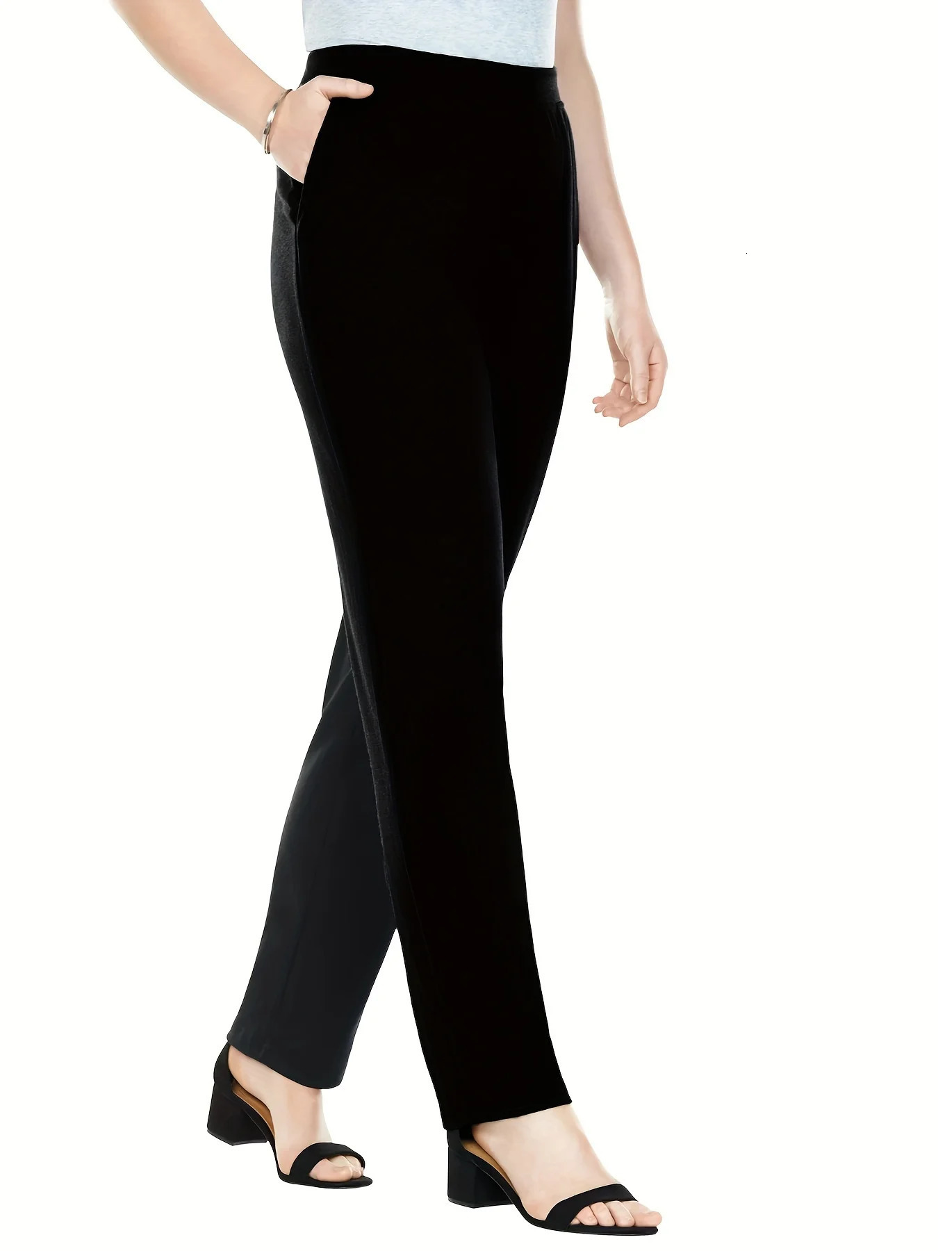 2024 Spring and Autumn fashion women's plus size business formal wear with solid color straight pants nineminute 261015