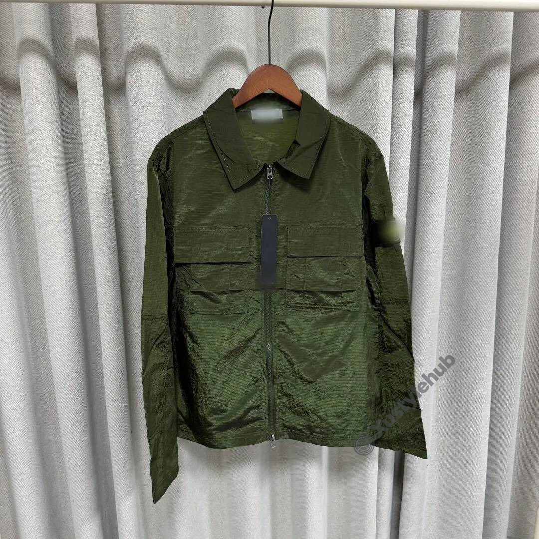 stone 2026 new style stone Men's Nylon Ripstop Overshirt Jacket with Arm Patch Multi Pocket Full Zip Casual Windbreaker stone c8d
