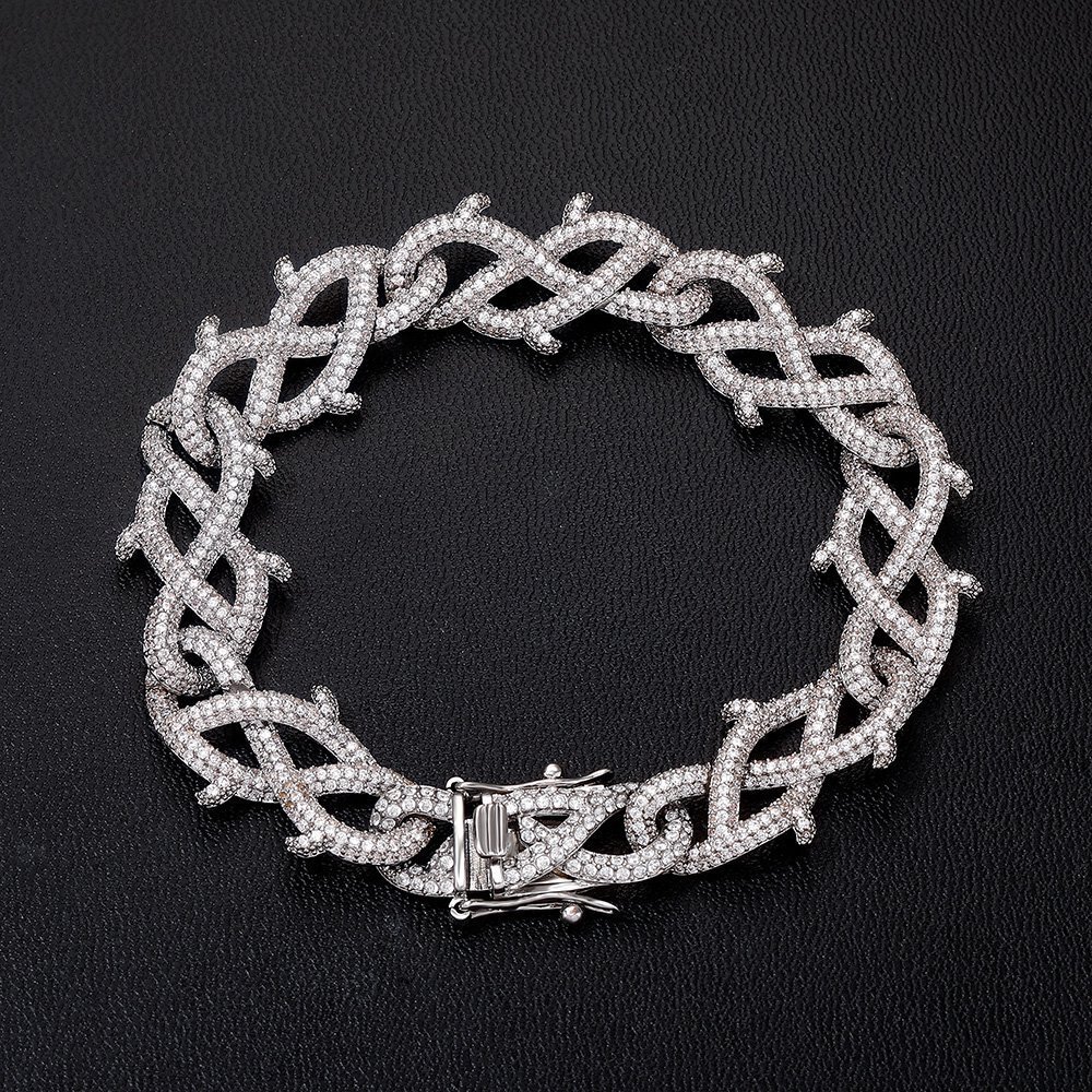 2026 Designed With Intertwined Branches Full-diamond Moissanite Thorn Bracelet Trendy Accessory
