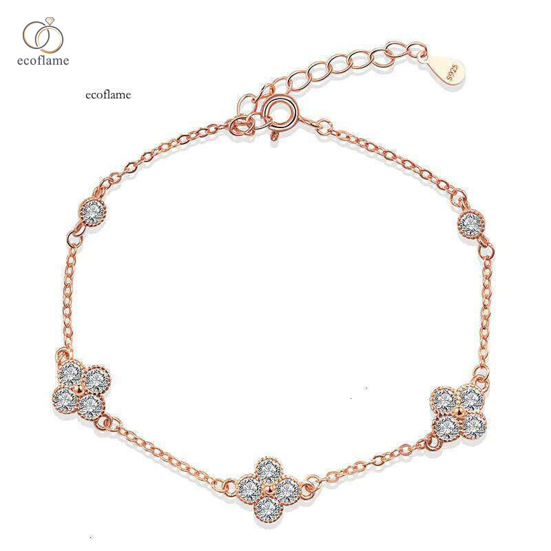 Cheap Lucky High-Quality S Sier Four-Leaf hip-hop moissanite Rhodium Plated Three-Leaf Bracelet Women's Jewelry