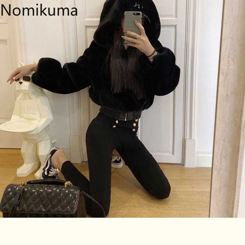 Women's 2025 Men's Clothing Jackets Streetwear Black Crop Jackets High Waist Furry Korean Outwear Y2k Tops Hooded Fashion Casual Soft Coat