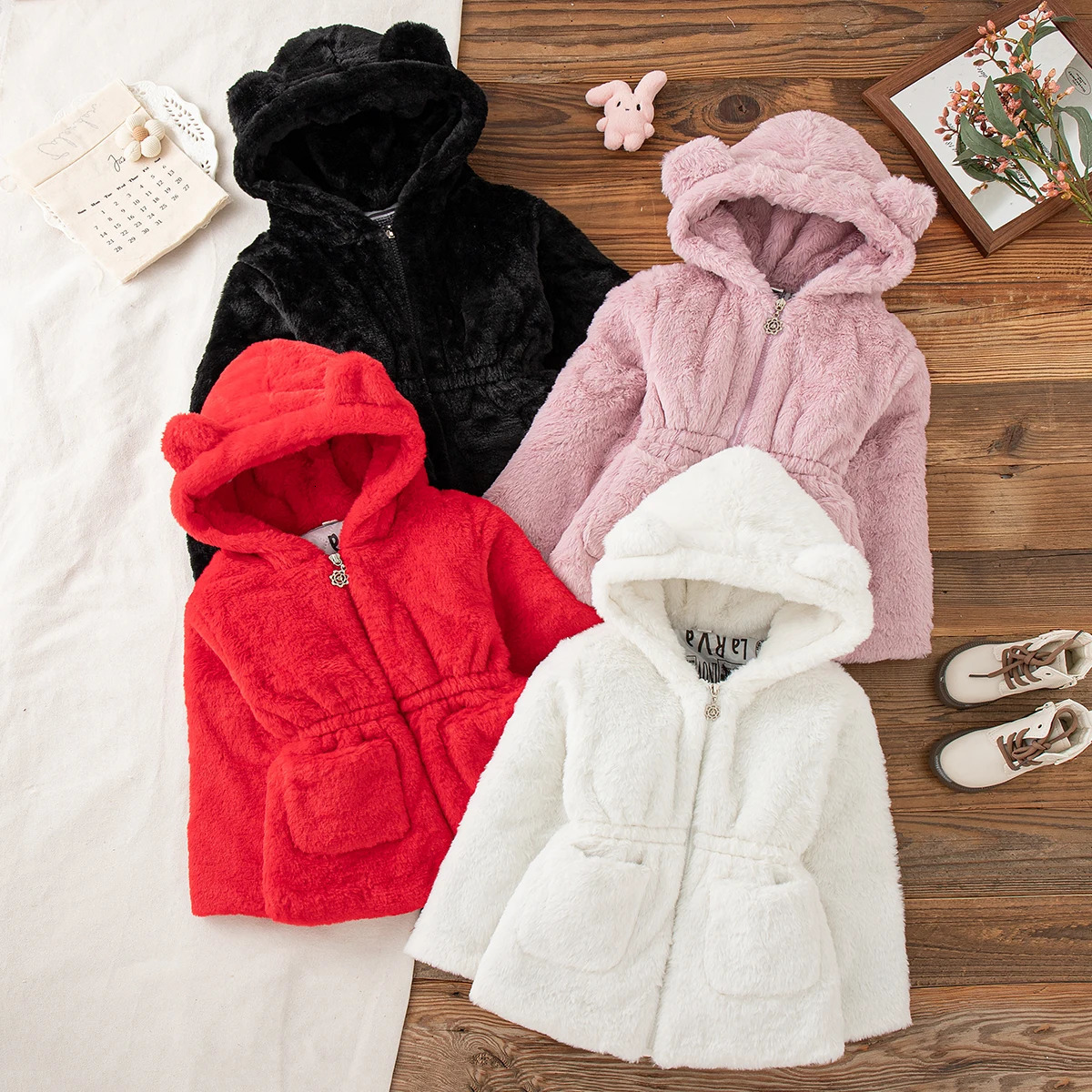 Toddler Girls' Winter Sherpa Jacket - Cute Solid Color Fleece Lined Hooded Coat Warm Casual Outerwear261016