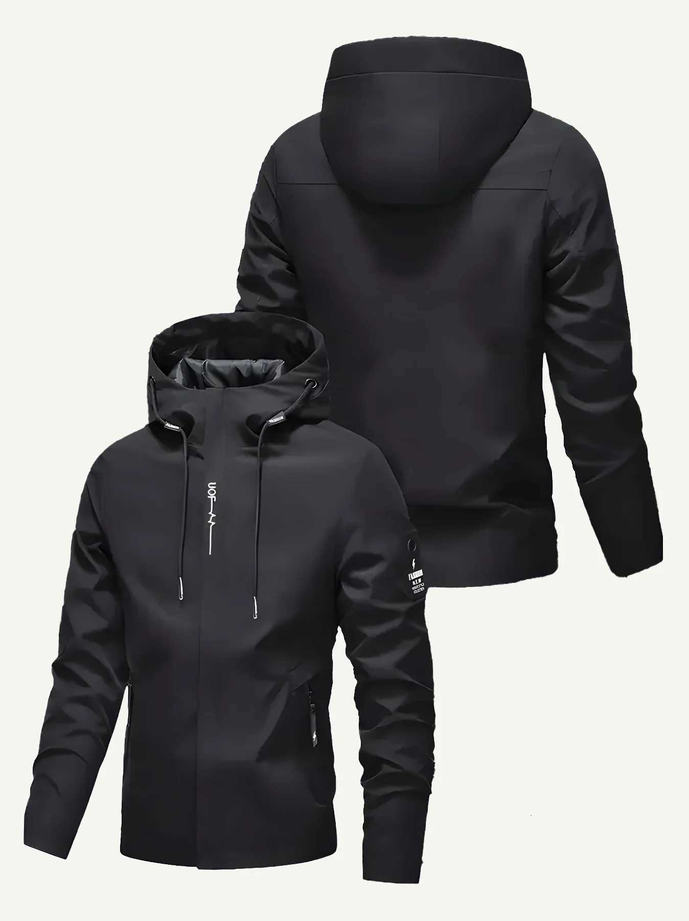 Outdoor Jackets Hoodies Men's Casual Hooded Windproof Lightweight Slim Fit Outdoor Sports Fashion Zip Up Black Coat Ma Daily Wear WindbreakerT2