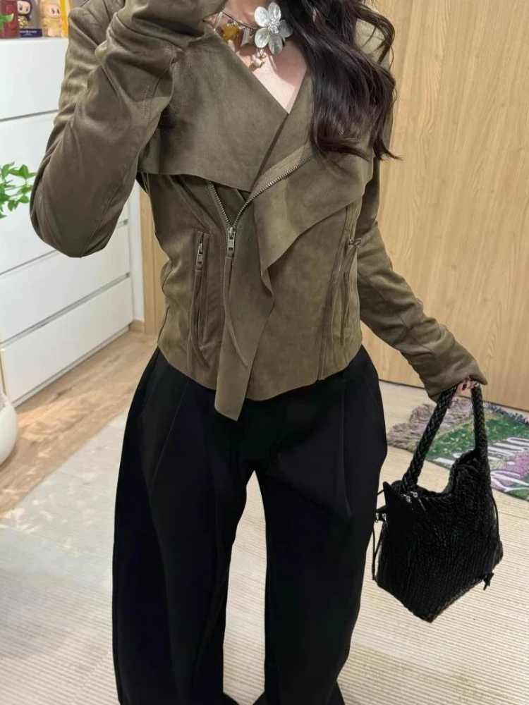 Jackets 2026 Streetwear Turn Men's Down Collar Jackets Women Y2k Aesthetic Vintage Casual Zipper Coats Harajuku Grunge Slim Fit Pocket Jacket N