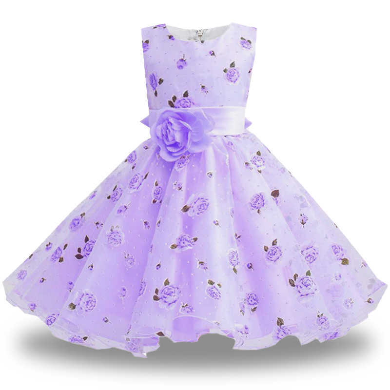 Flower Girls Printed Party Dress Christmas Costume Wedding Birthday Princess Prom Dresses For Girl Lace Bridesmaid Kids Clothing S261016TKPK