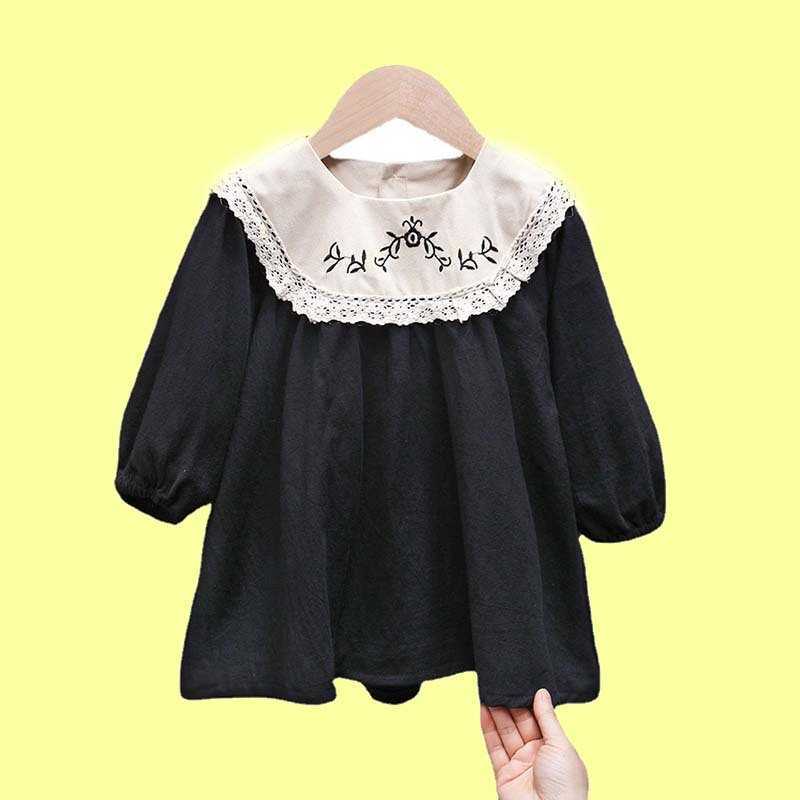 Autumn Spring Kids Baby Girls Long Sleeve Sweet Embroidery Flower Princess Dress New Blk Girl Dress Children Clothes Dresses S261016T7MJ