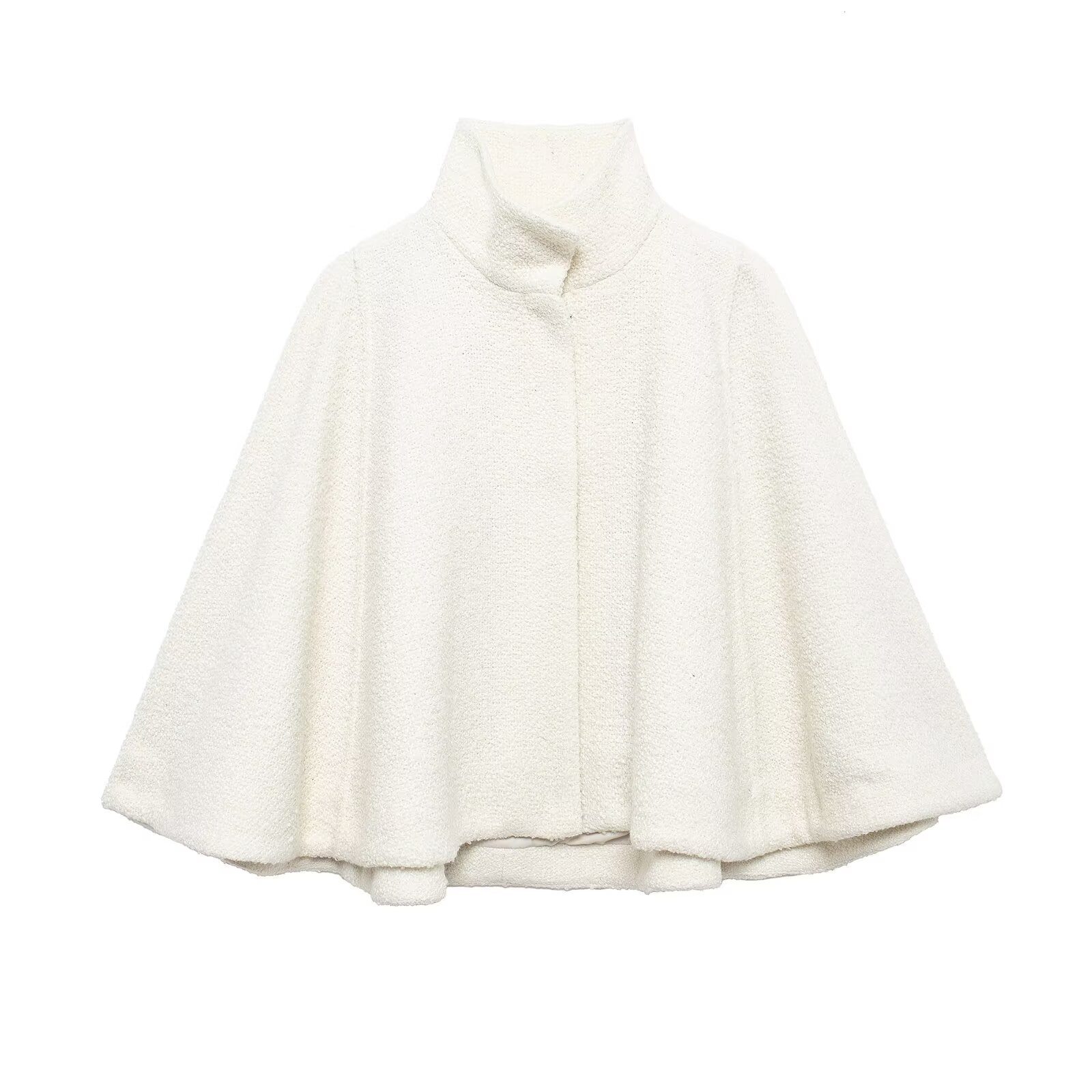 Femmes blanc recadrée Cape manteau femmes automne hiver vestes pour femmes lâche manteau court mélange de laine vêtements d'extérieur décontracté