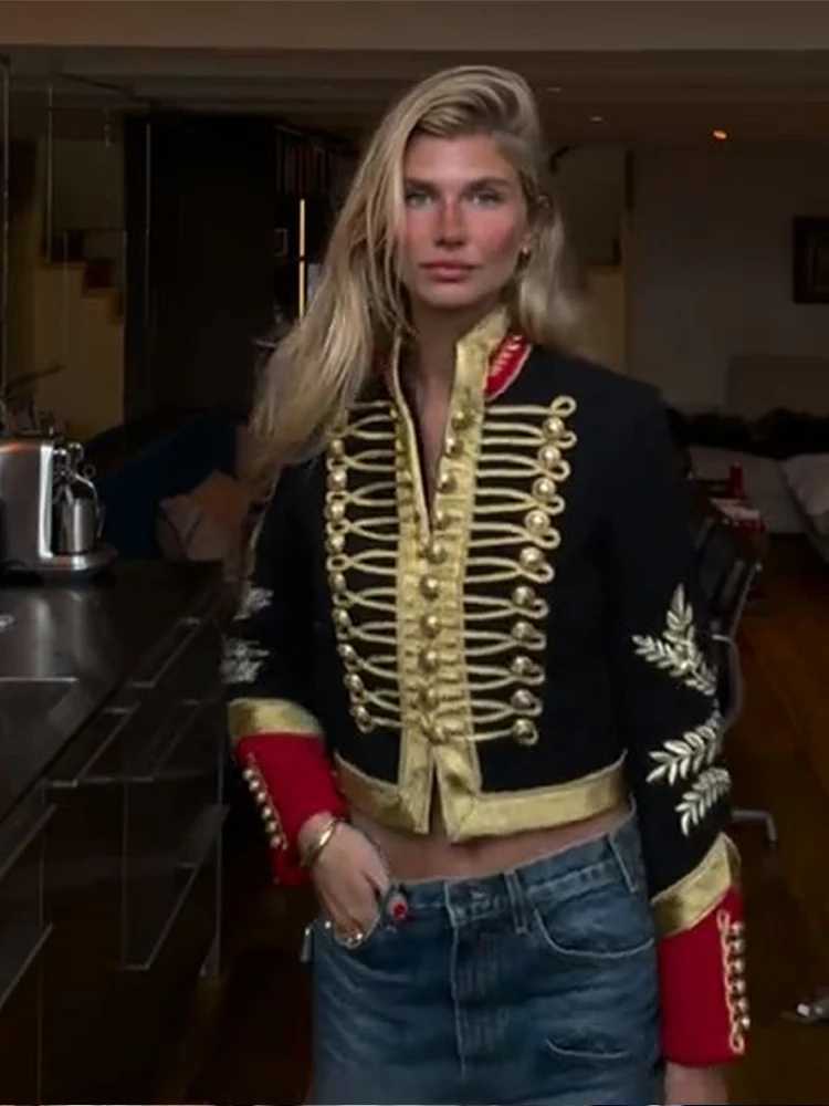 Jackets Fashion Napoleon Golden Men's Short Jacket Women Female Stand Collar Knot Button Long Sleeve Slim Jackets 2026 Spring New Streetwear N2