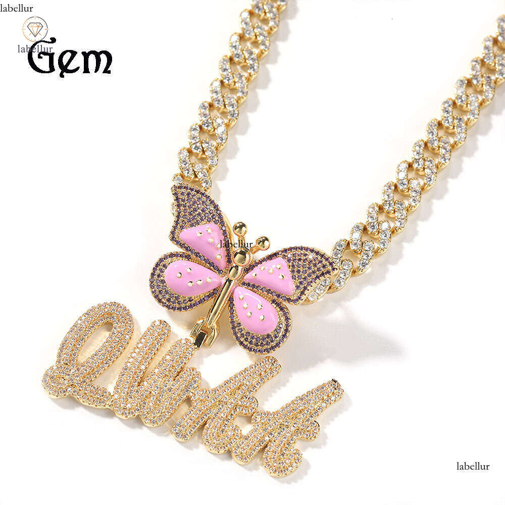 Moissanite Jewelry Hip Hop Personality DIY Letter INS Style Oil Drop Butterfly Clasp Double Layer Cursive Fashion Trendy Cool Necklace d