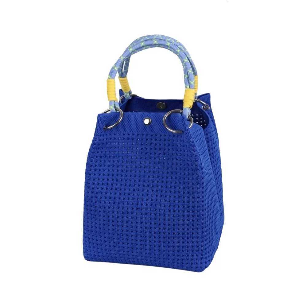 Evening Bags New Solid Color Mini Tote Bag Ring Handle Large Capacity Knitted Bucket Bag Compact Shoulder Bag For Women H261016