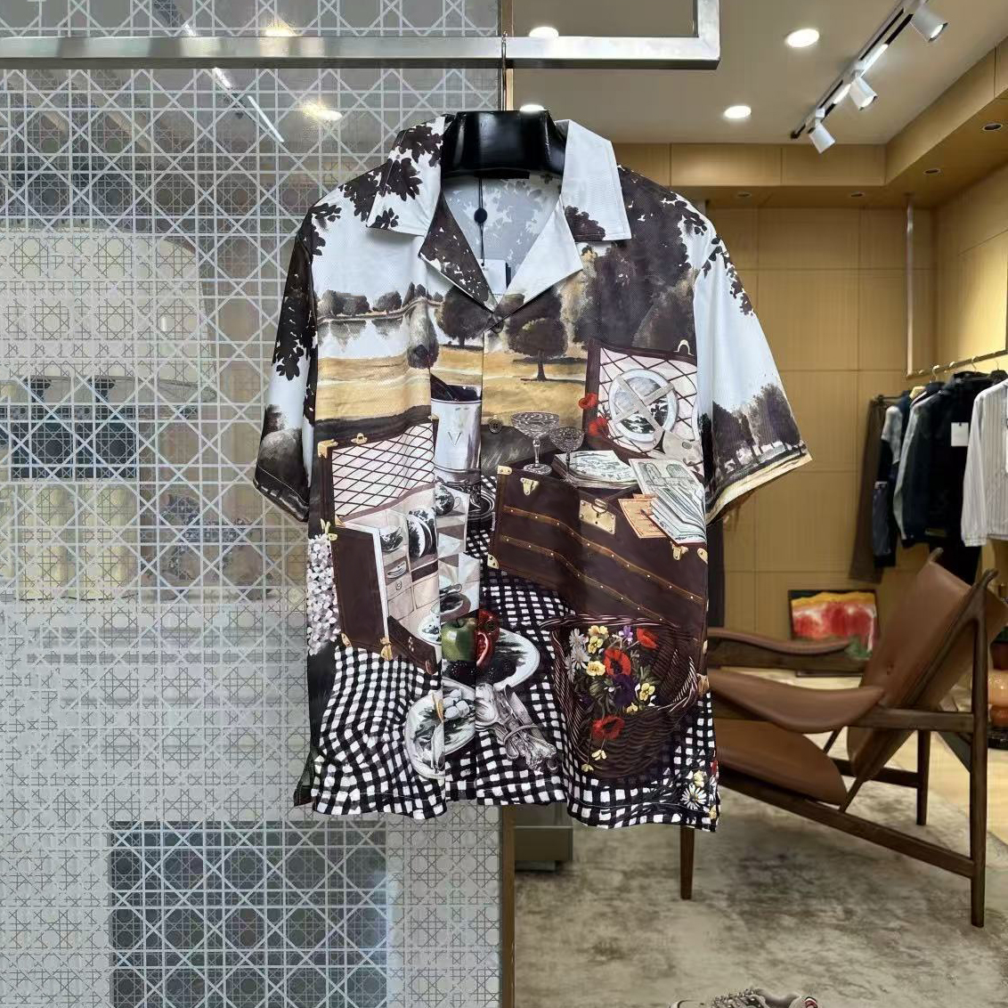 Designer shirts, high-quality men's short sleeved shirts, exquisite oil painting printed shirts, fashionable casual men's shirts