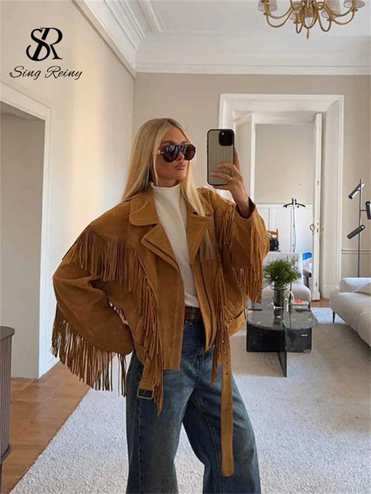 Jackets SINGREINY Streetwear Tassel Men's Suede Jackets Cowboy Style Sashes Lapel Oversize Coat Ins Edgy Trendy Street Ladies Autumn Outerwear