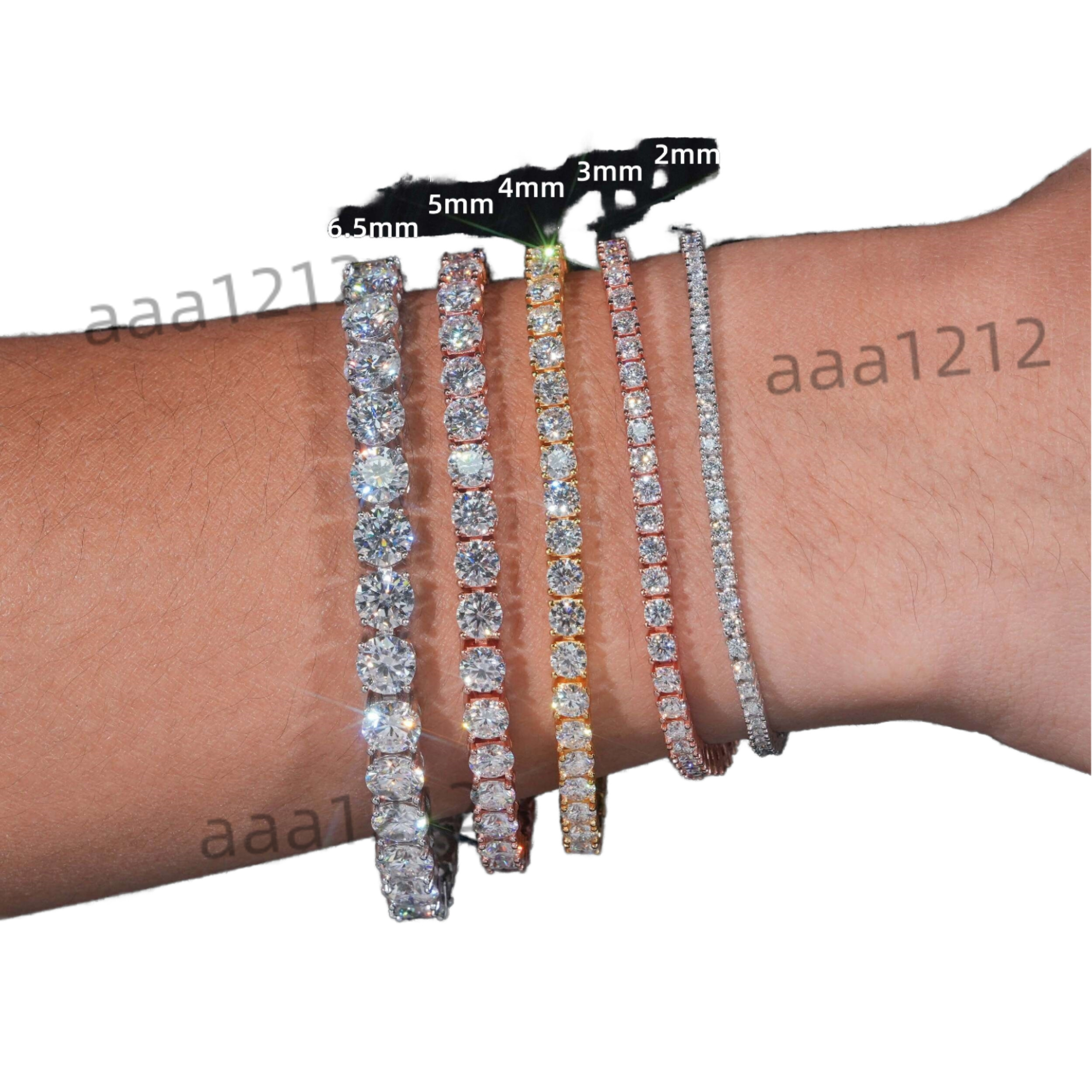 High Quality 925 Sterling Silver Moissanite Tennis Chain Bracelet 2mm-6.5mm Hip Hop Style Pass Diamond Tester