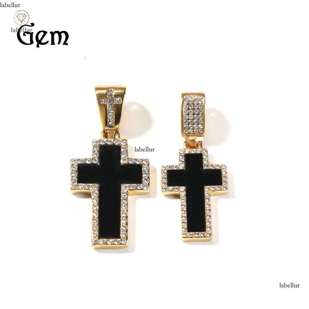 Moissanite Jewelry Hip Hop 925 Sterling Silver 14K Gold Black Diamond-Studded Cross Pendant Trendy Street Versatile Sweater Chain Couple Accessories