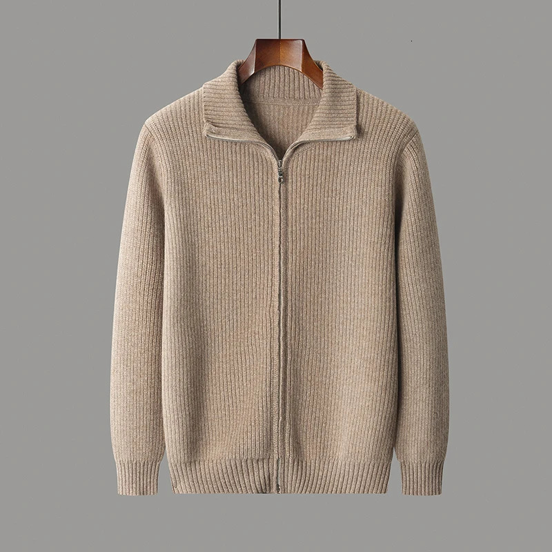 autumn winter thick lapel collar knitted jacket men's cardigan zipper wool sweater100 long sleeved sweater 261010