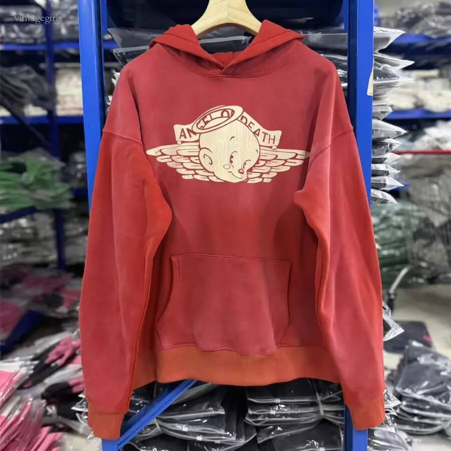 Nice Washed Retro Red Hoodies Men Women High Quality Long Sleeve Hooded Sweatshirts Unisex Autumn Winter Pullover Size S-Xl