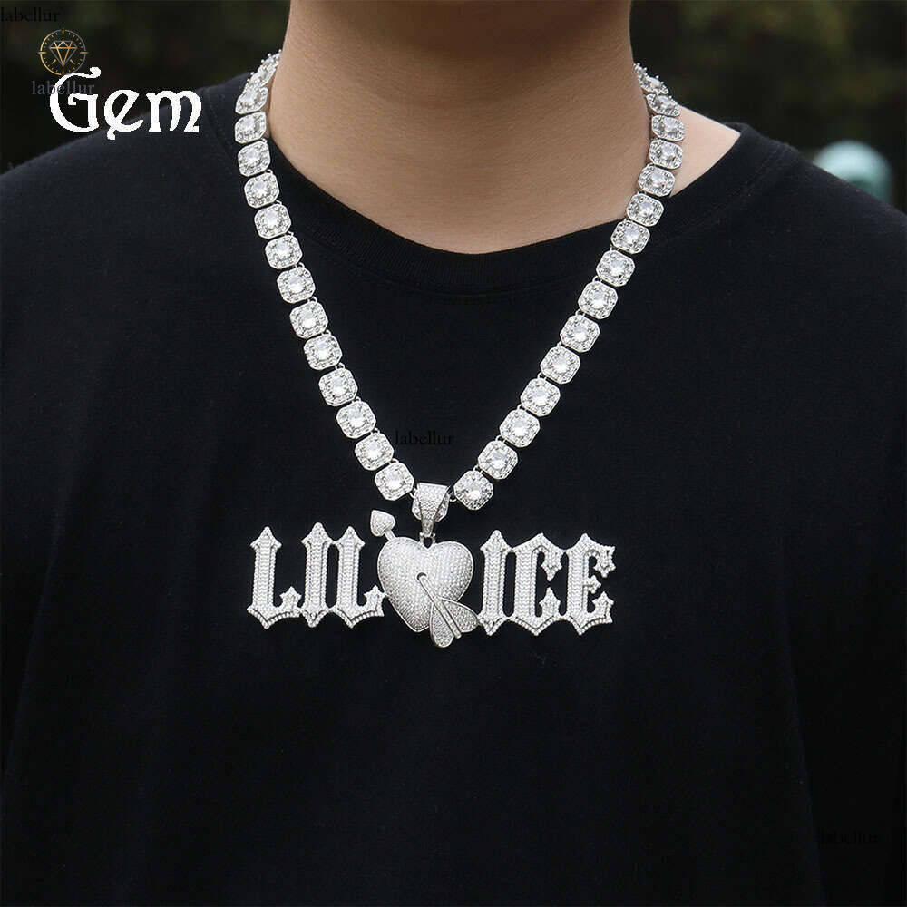 Moissanite Jewelry Personality English Spliced Necklace Hip Hop Inlaid Heart Burr Letter Design Versatile Pendant 6