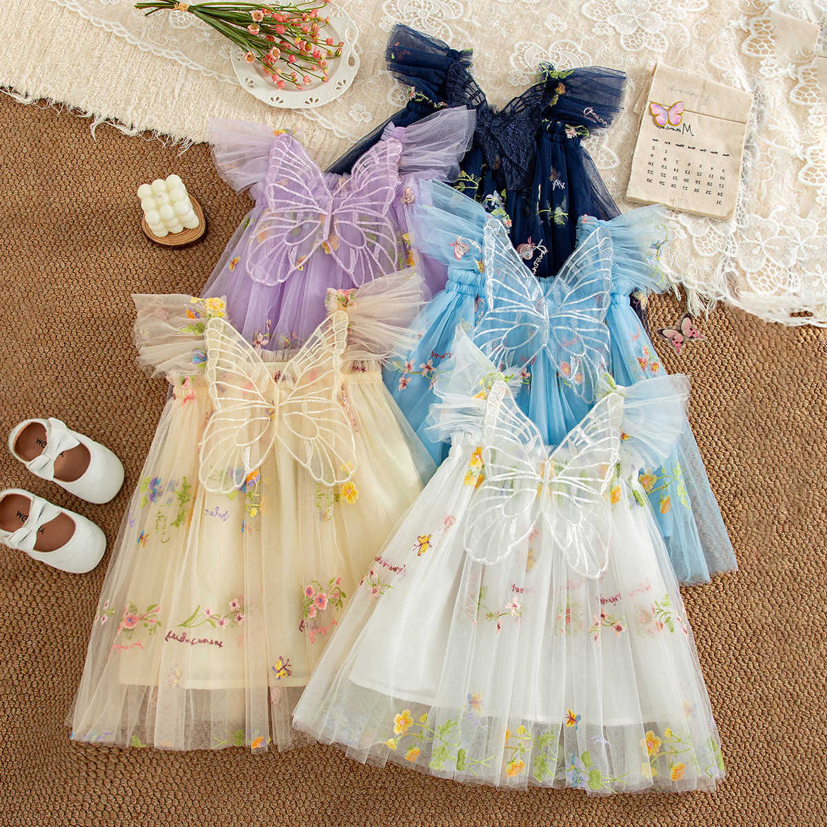 Dress Baby Summer Cotton Solid Color Bow Sheer Small Fly Sleeves Girls Dresses Sweet And Cute Beh Princess Dress Baby Clothing S261016ZND6