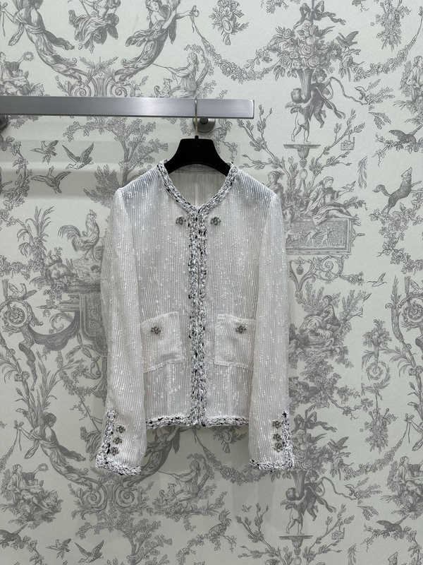 designer Women's Jackets Autumn New White Sequin Short Jacket and Skirt Set Chic, Elegant Style for Women
