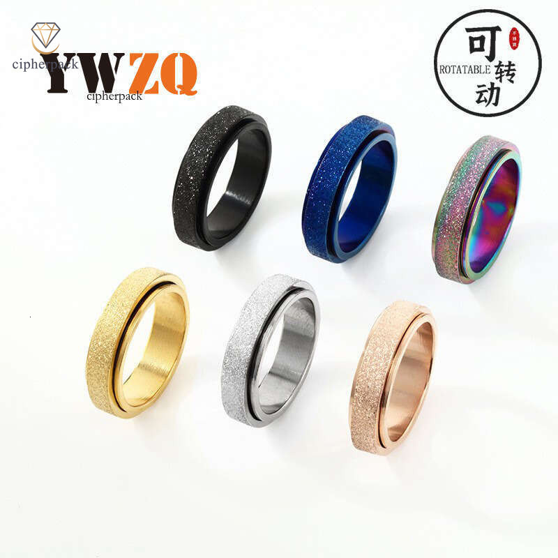 Jewelry titanium frosted rings simple rotatable stress-relief colorful rings women 925 Sterling Silver 18K Gold hand accessories for men